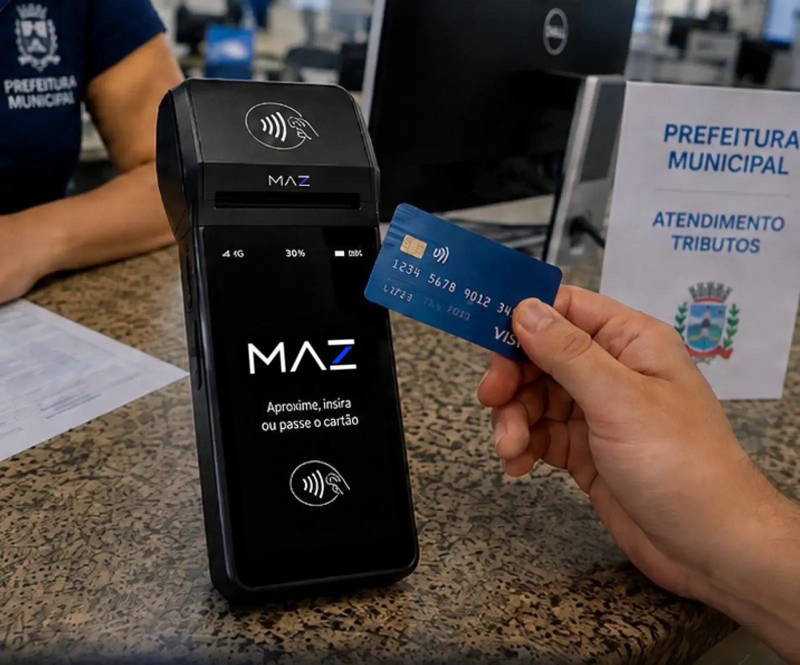 Pagamento de tributo municipal com cartão na maquininha MAZTECH
